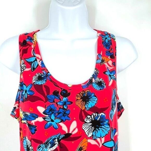 Lularoe Dani Bird Floral Print Pink Maxi Tank Dress Tropical Medium Hawaiian - Picture 3 of 7